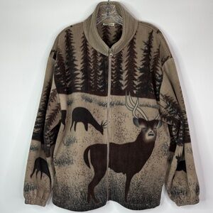 Vintage Collections Etc Deer AOP Fleece Zip Jacket Size XL